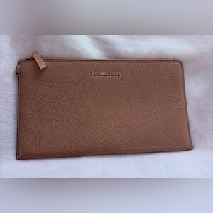 Michael Kors Brown Leather Zip Clutch